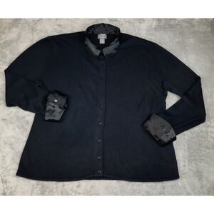 VTG Black Cardigan Satin Collar Cuffs Womens XL Dark Academia Whimsigoth Gothic